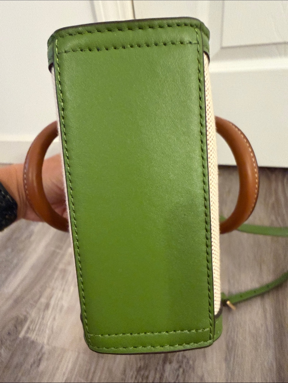 Tory Burch Green Trim Canvas Mini Blake Crossbody Purse - Picture 5 of 8